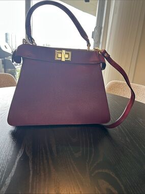 Structured Top-Handle Satchel in Deep Wine with Gold Hardware new leather